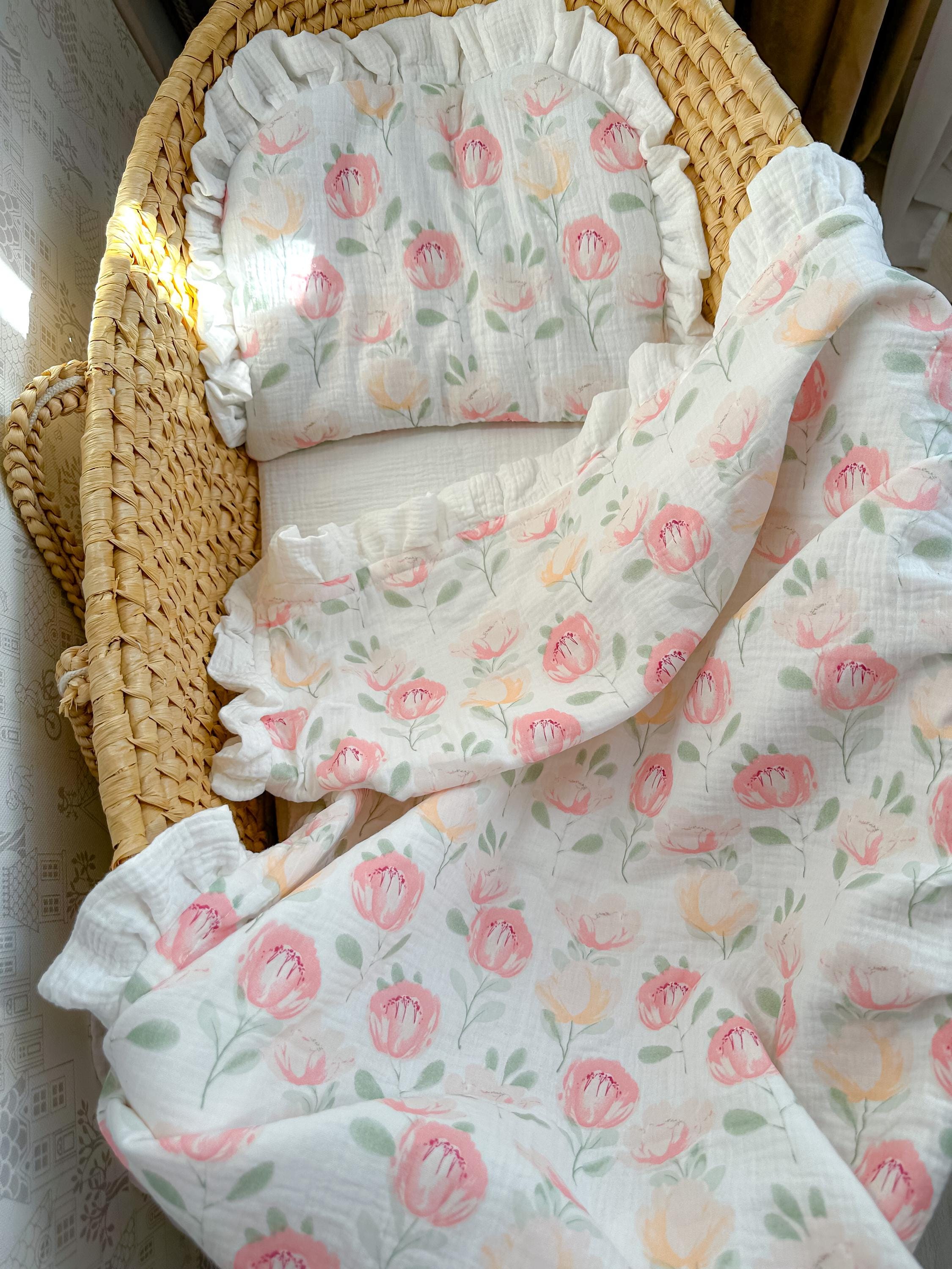 Muslin Stroller Set: Organic Baby Blanket, Pillow, and Fitted Sheet