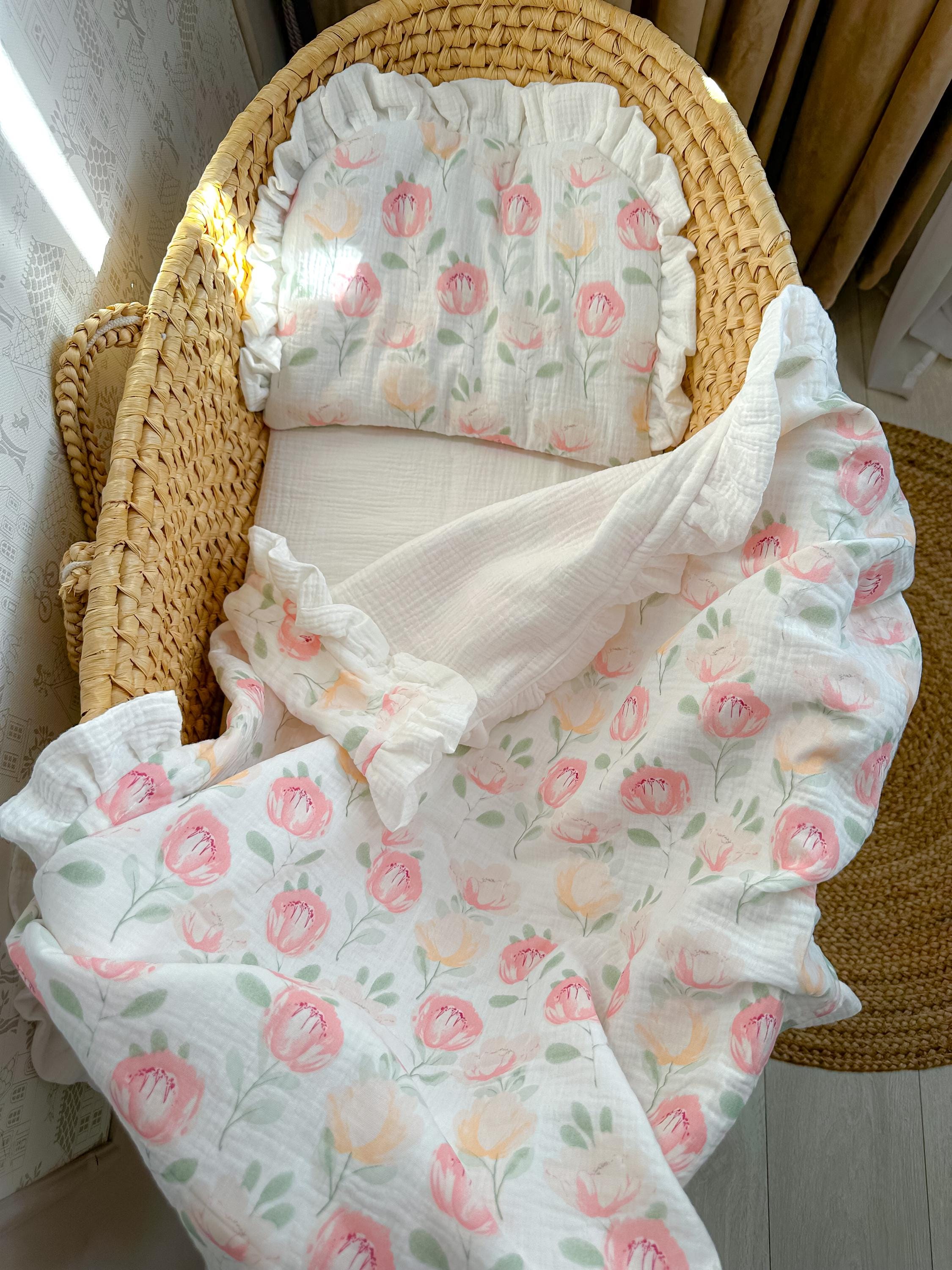 Muslin Stroller Set: Organic Baby Blanket, Pillow, and Fitted Sheet