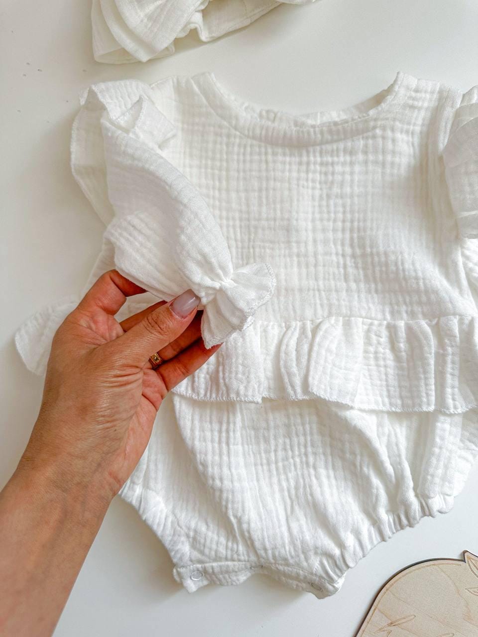 Handmade Organic Muslin Baby Girl Dress — Hypoallergenic, 0–3 Months