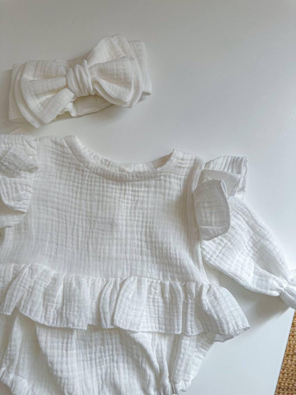 Handmade Organic Muslin Baby Girl Dress — Hypoallergenic, 0–3 Months