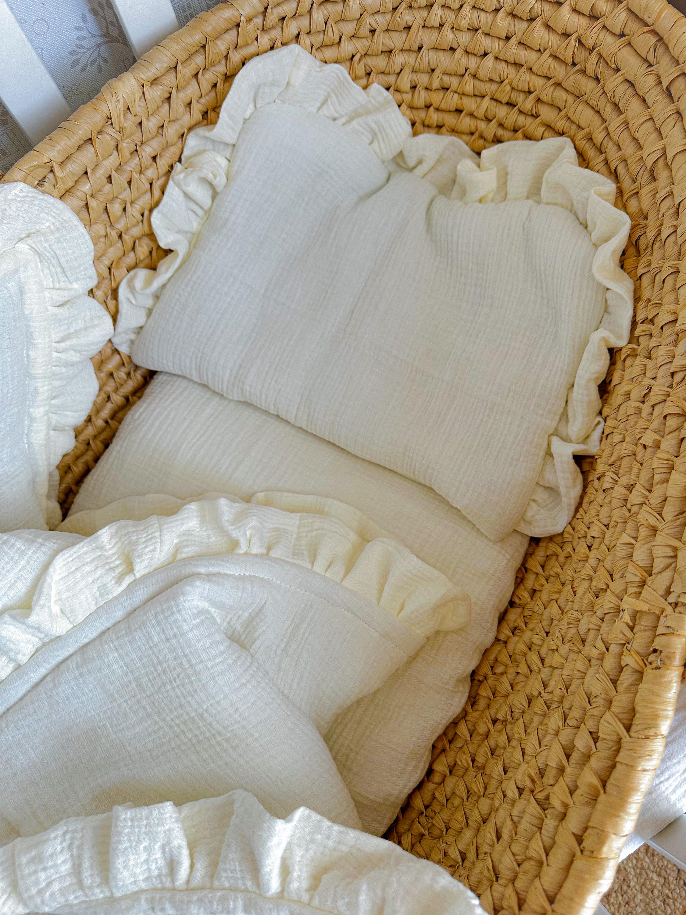 Muslin Stroller Set: Baby Blanket, Pillow, and Fitted Sheet