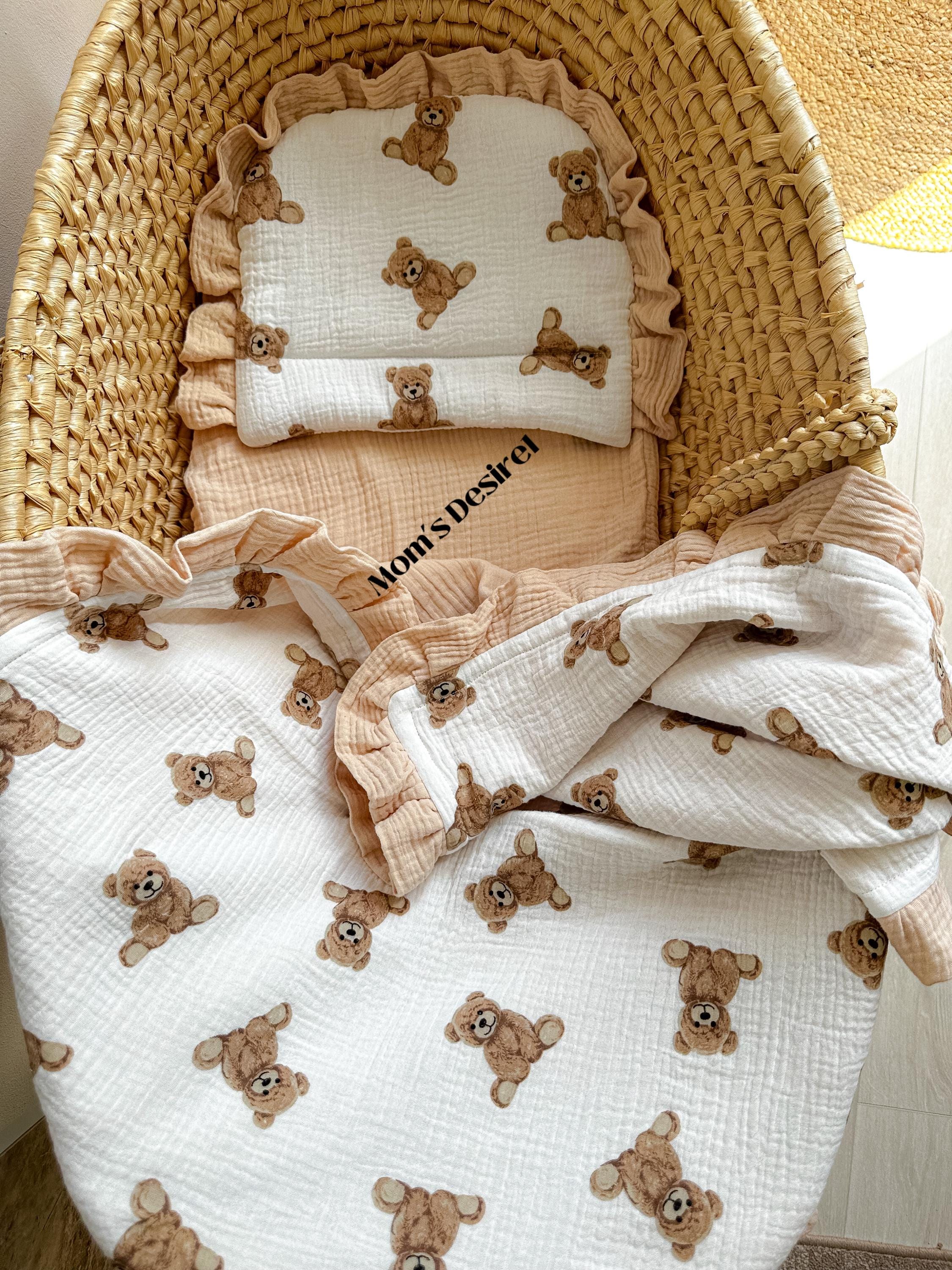 Muslin Stroller Set: Organic Baby Blanket, Pillow, and Fitted Sheet