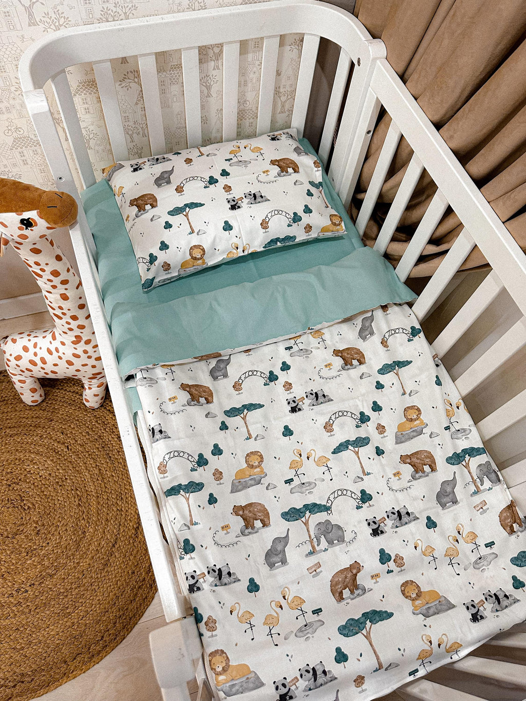 Handmade Organic Cotton Baby Crib Bedding Set: Duvet Cover, Fitted Sheet, and Pillowcase