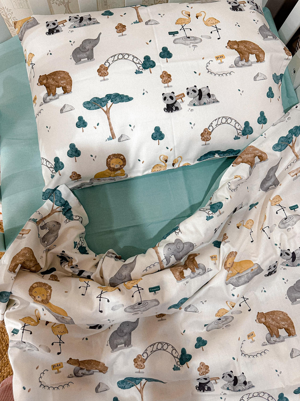 Handmade Organic Cotton Baby Crib Bedding Set: Duvet Cover, Fitted Sheet, and Pillowcase