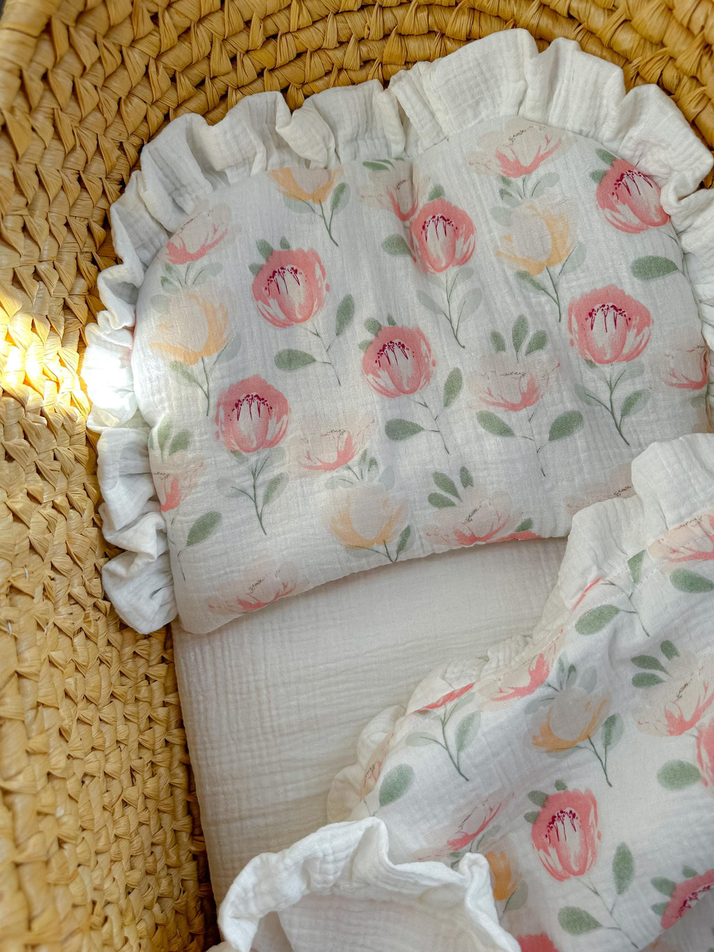 Muslin Stroller Set: Organic Baby Blanket, Pillow, and Fitted Sheet