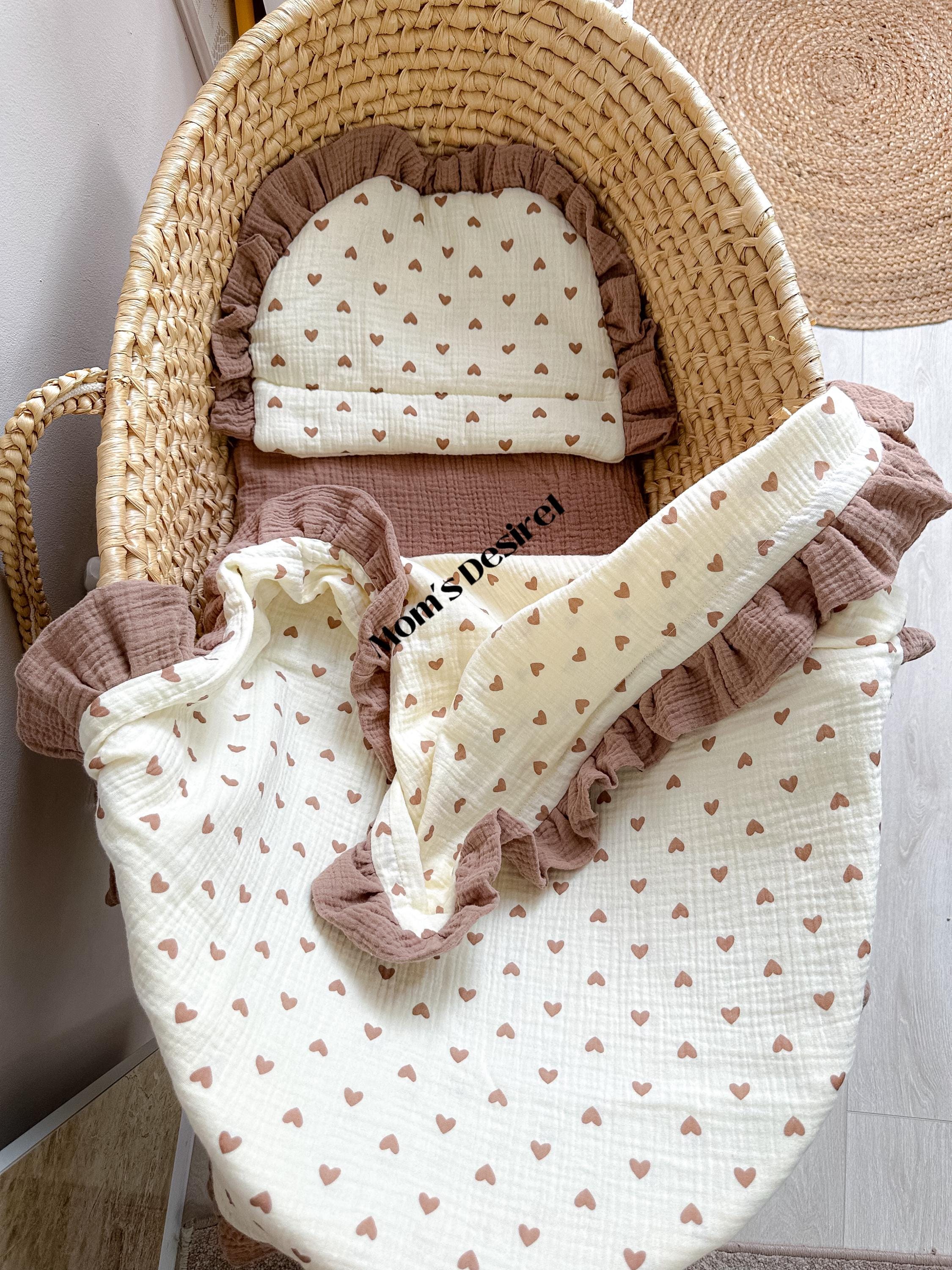 Muslin Stroller Set: Baby Blanket, Pillow, and Fitted Sheet