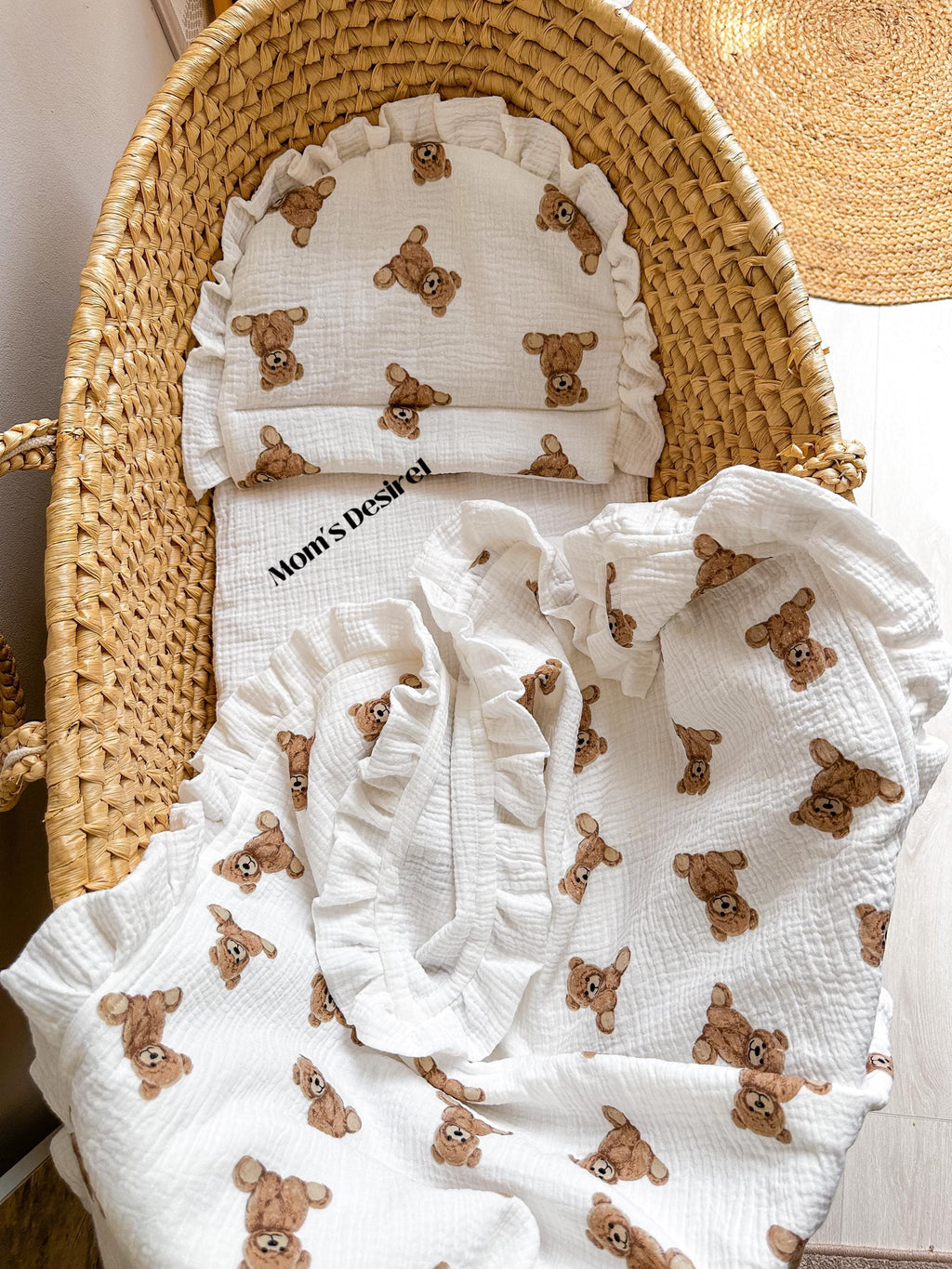 Muslin Stroller Set: Organic Baby Blanket, Pillow, and Fitted Sheet