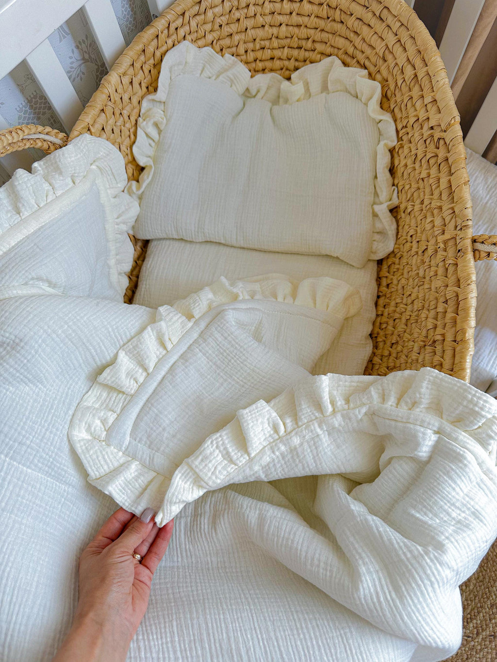 Muslin Stroller Set: Baby Blanket, Pillow, and Fitted Sheet