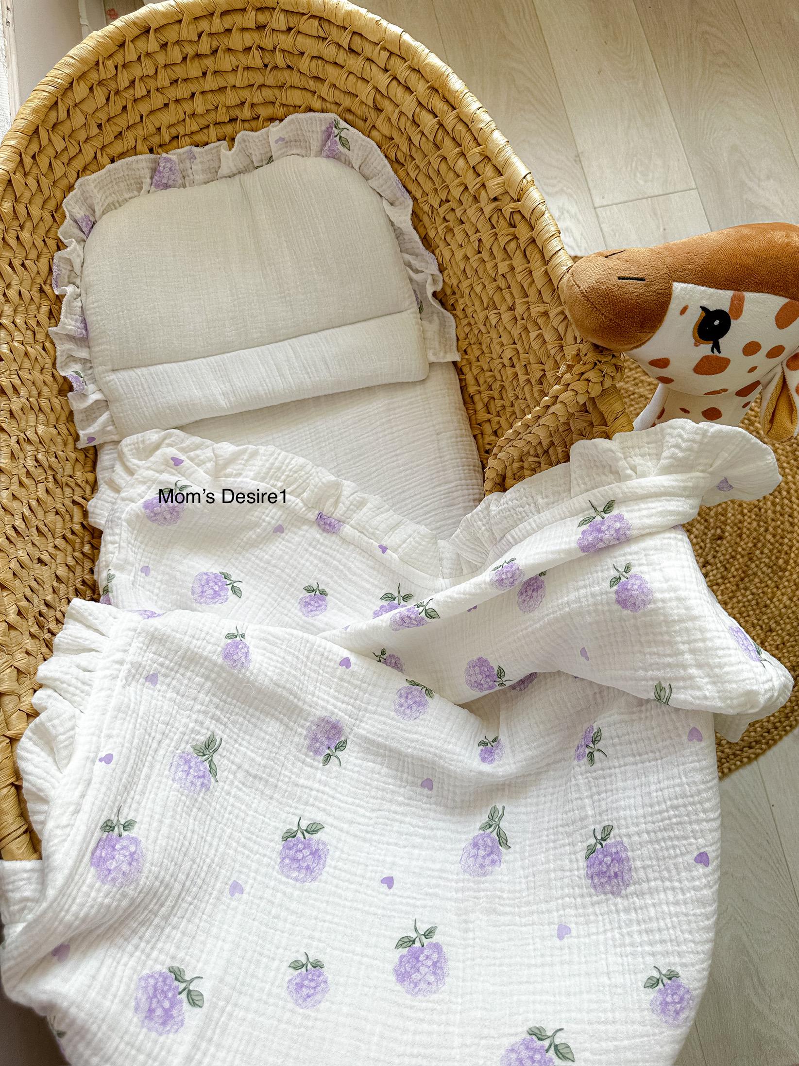 Muslin Stroller Set: Organic Baby Blanket, Pillow, and Fitted Sheet
