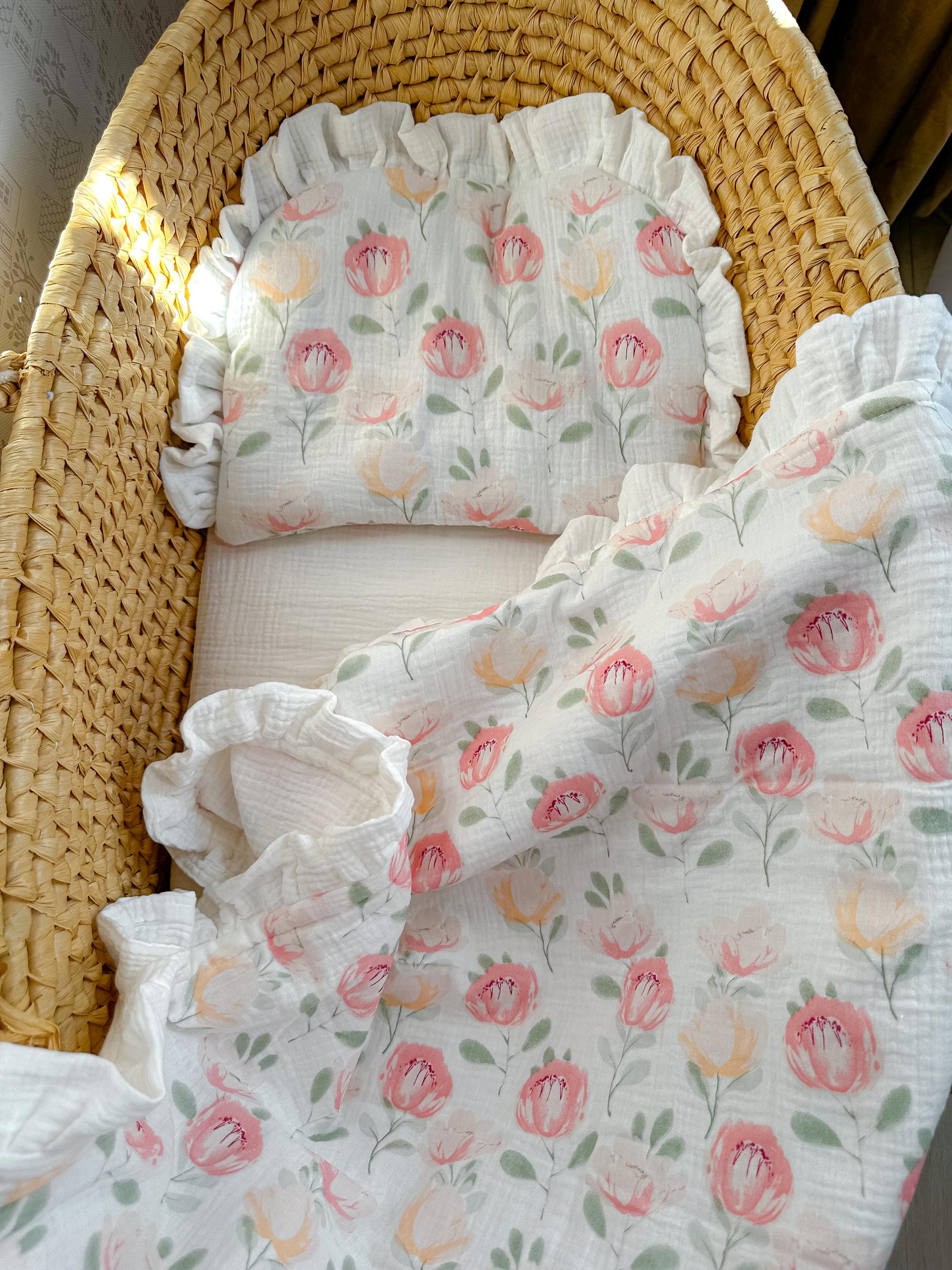 Muslin Stroller Set: Organic Baby Blanket, Pillow, and Fitted Sheet