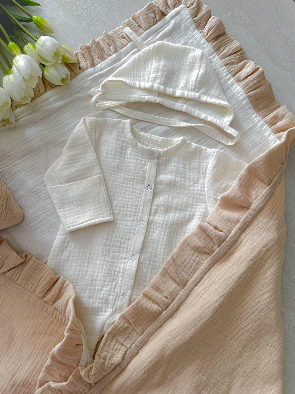 Muslin Newborn Swaddle Set: Organic Cotton Pajamas and Bonnet (0–3 Months)